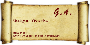 Geiger Avarka névjegykártya
